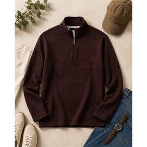 AXIST Men’s XL Burgundy Ribbed Quarter Zip Pullover Long Sleeve Polyester